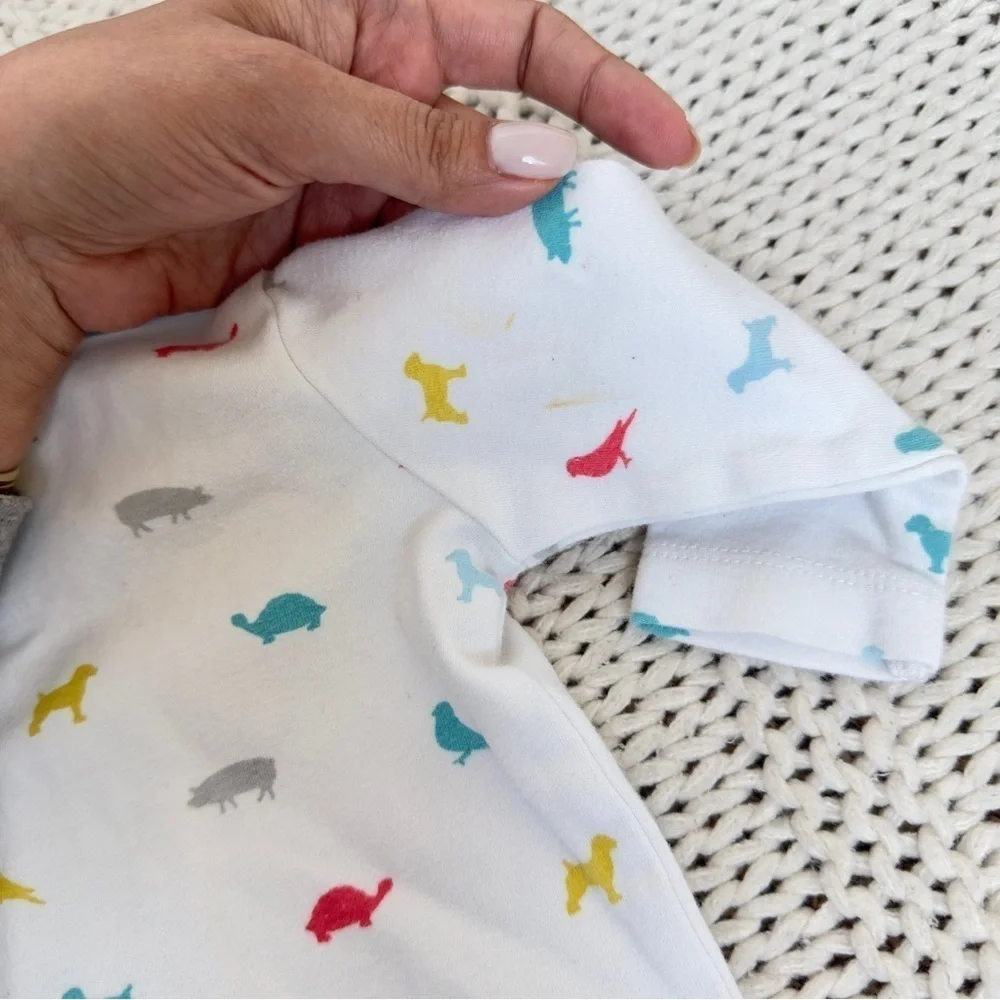 Baby Boden White and Blue Animal Footie One Piece with Zipper Size 3-6 Months